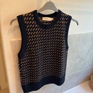 Navy and Tan Sweater Vest by Tory Burch